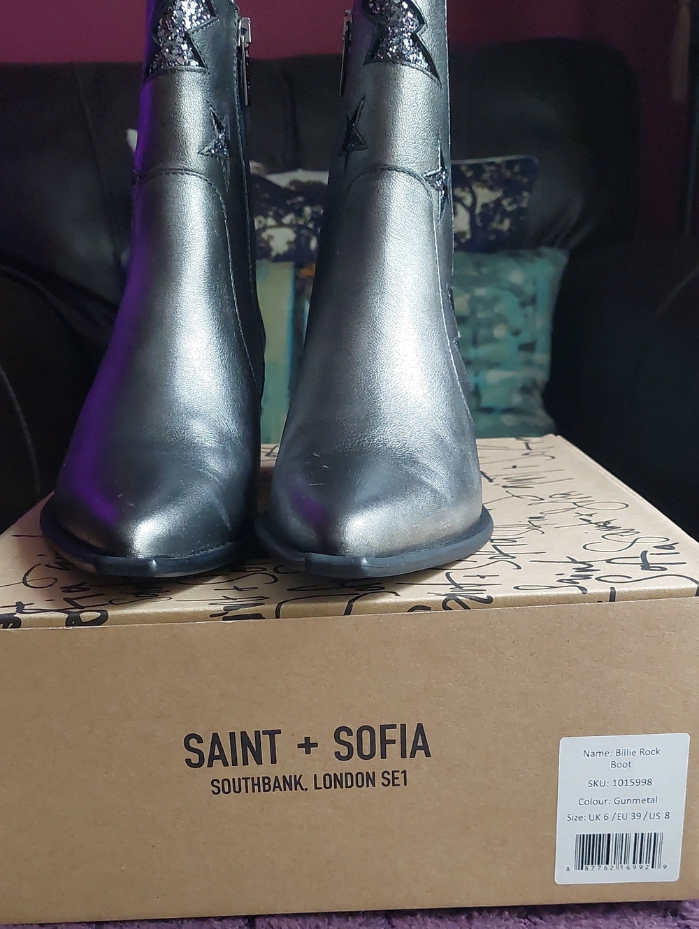 Saint & Sofia Leather Ankle Boots With Silver Accenrs